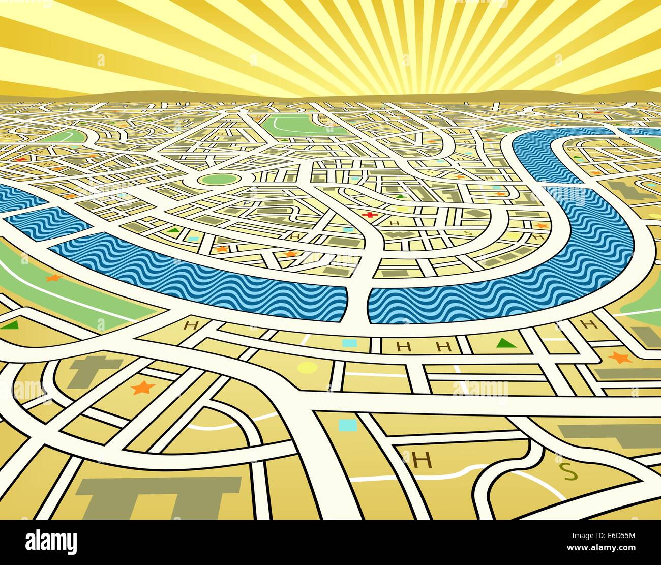 Modificabile illustrazione vettoriale di una mappa stradale paesaggio Illustrazione Vettoriale