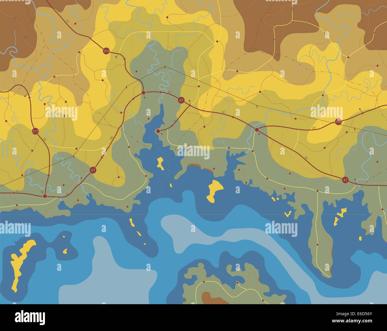 Generico vettore modificabile mappa di un litorale con nessun nome Illustrazione Vettoriale