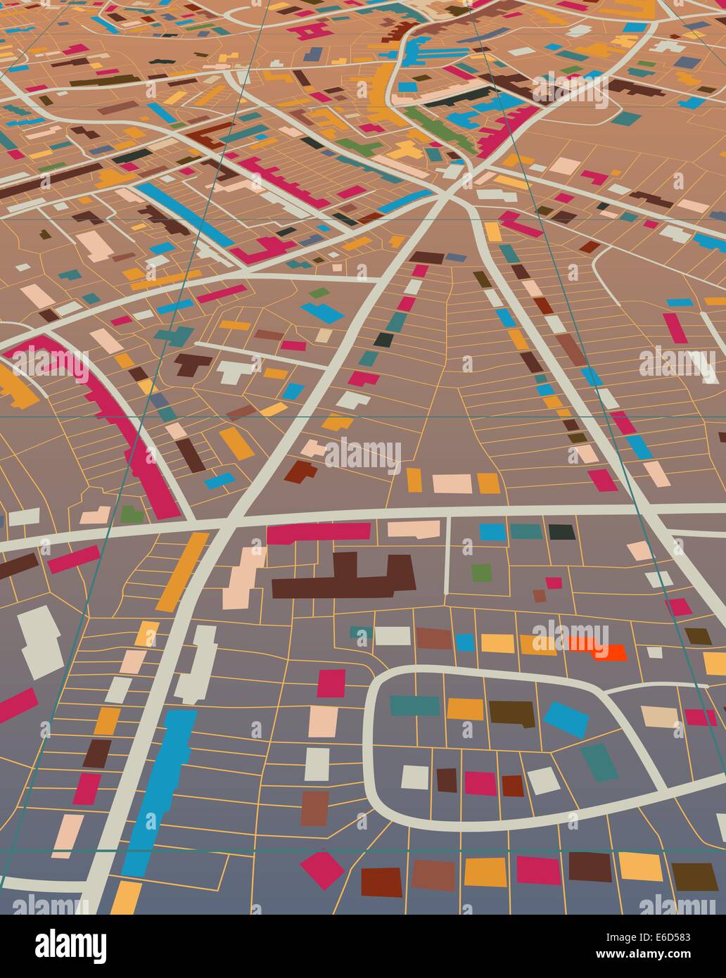 Illustrazione di un generico colorata mappa stradale senza nome Illustrazione Vettoriale