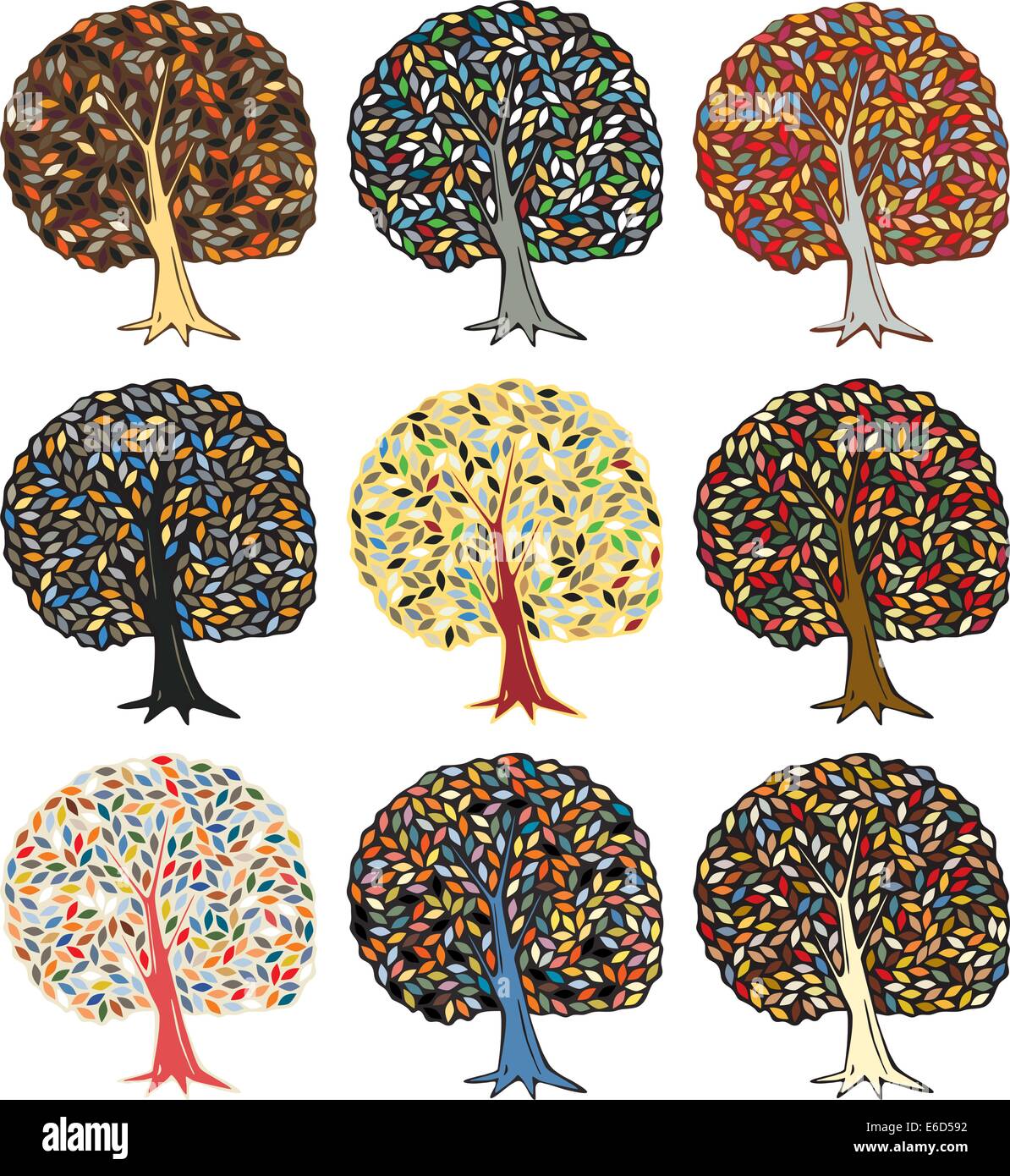 Insieme di variazioni di colore di un vettoriale modificabile design ad albero Illustrazione Vettoriale Insieme di variazioni di colore di un vettoriale modificabile design ad albero Illustrazione Vettoriale