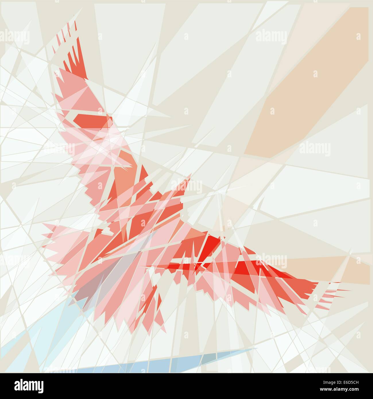 Modificabile illustrazione vettoriale di un volo di uccello rosso come se visto attraverso il vetro frantumato Illustrazione Vettoriale