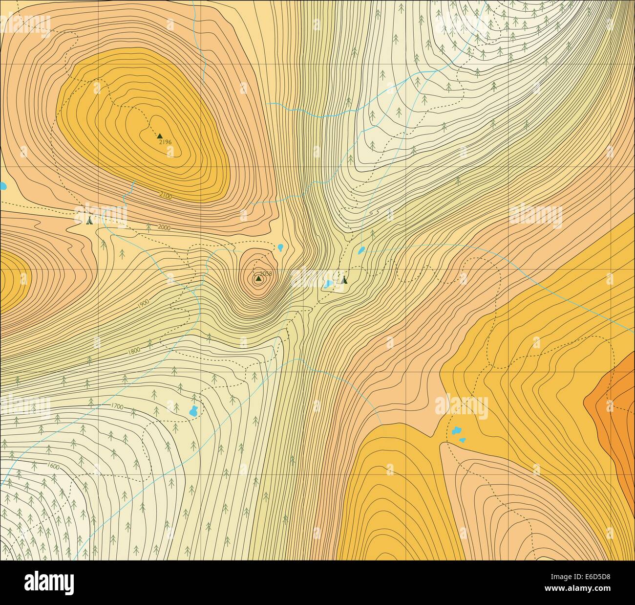 Vettoriale modificabile mappa generica di un area selvaggia con sentieri Illustrazione Vettoriale