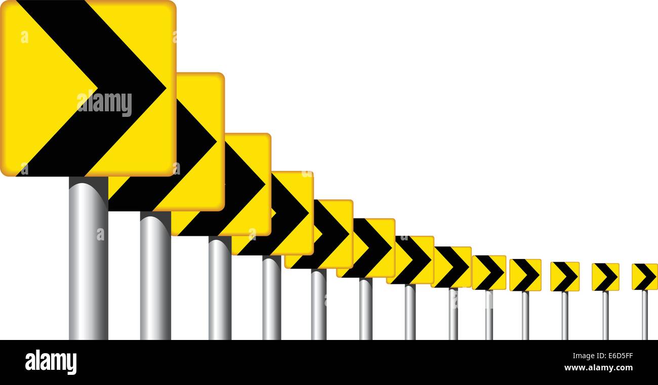Modificabile design vettoriali del cartello stradale frecce su una curva Illustrazione Vettoriale