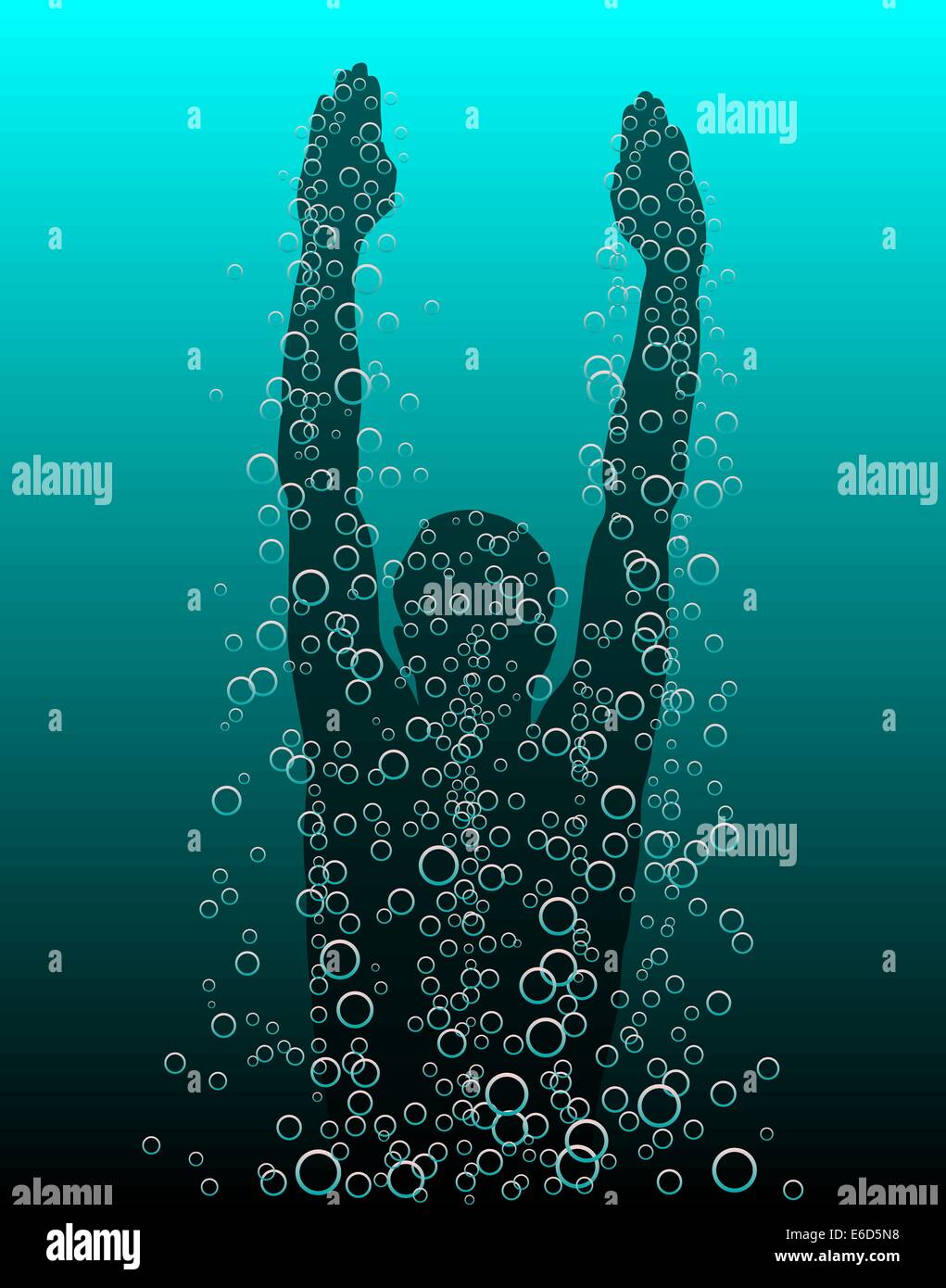 Modificabile illustrazione vettoriale di un subacqueo salgono verso la superficie Illustrazione Vettoriale