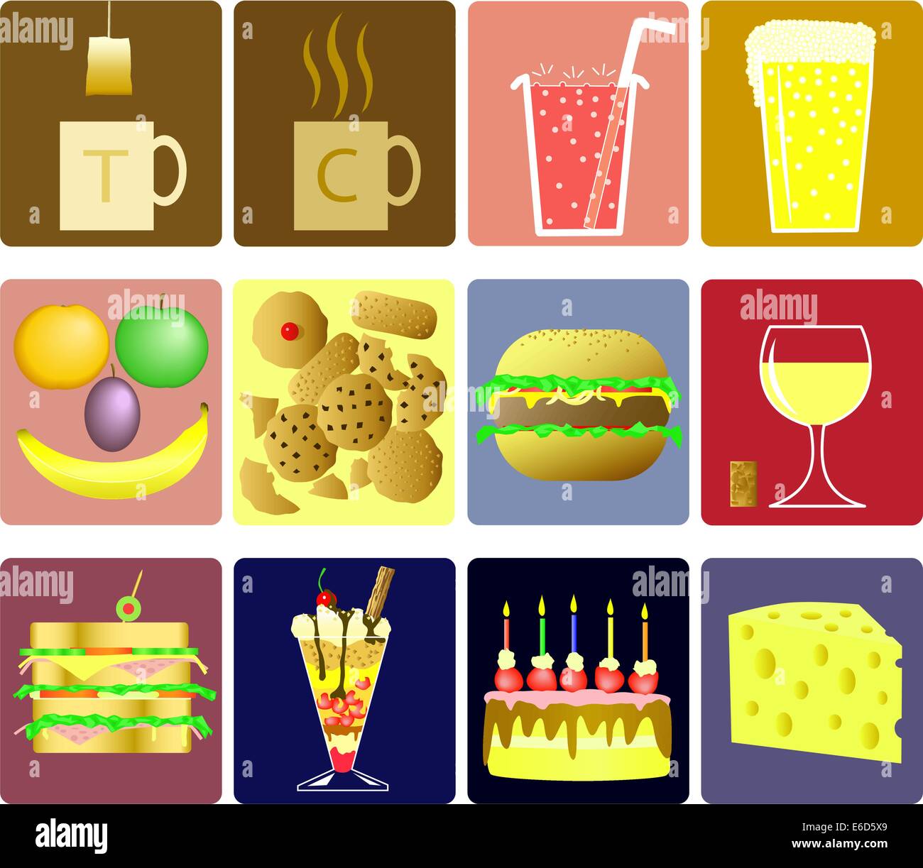 Set di modificabile icone vettoriali di bevande e snack Illustrazione Vettoriale