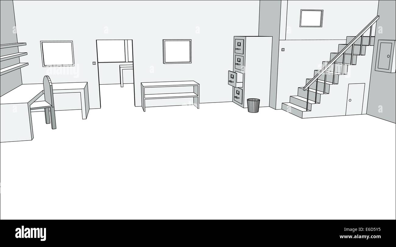 Modificabile disegno vettoriale di un ufficio vuoto interno Illustrazione Vettoriale