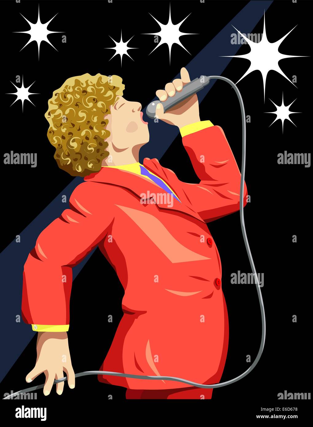 Illustrazione vettoriale di un cantante sul palco con sfondo come uno strato separato Illustrazione Vettoriale