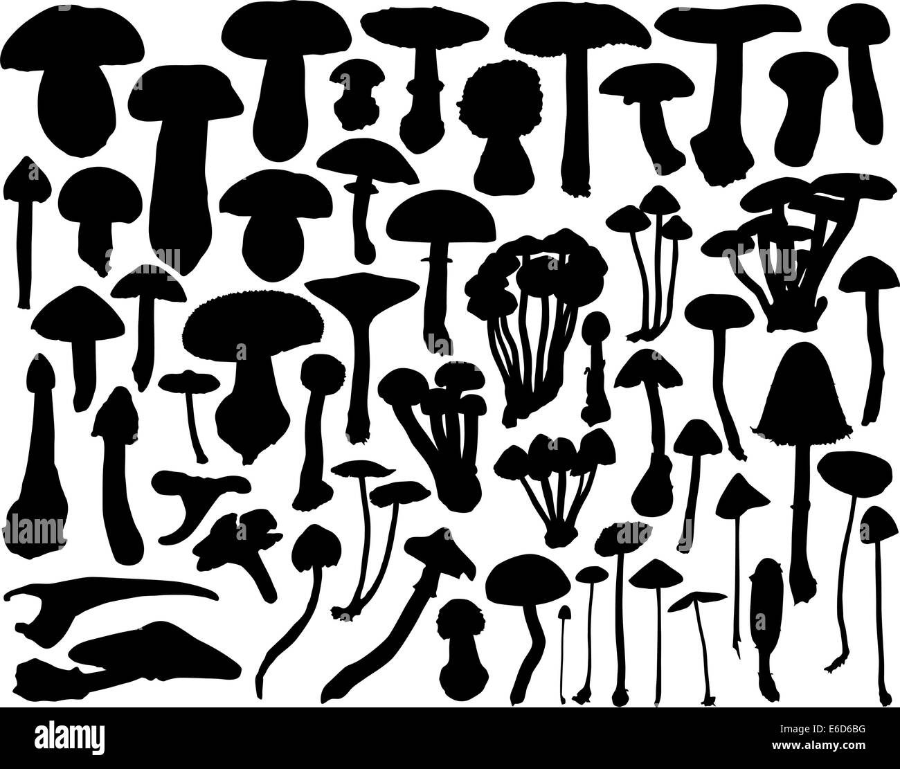 Raccolta di vettore di funghi e contorni toadstool Illustrazione Vettoriale