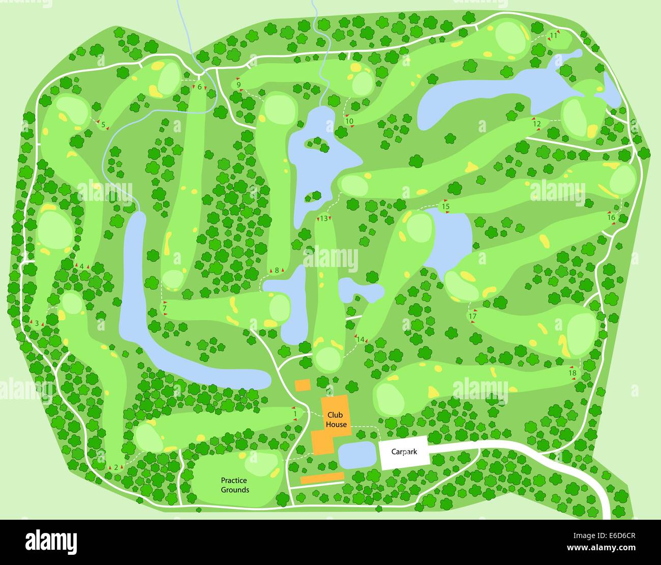 Modificabile mappa vettoriale di un generico campo da golf Illustrazione Vettoriale