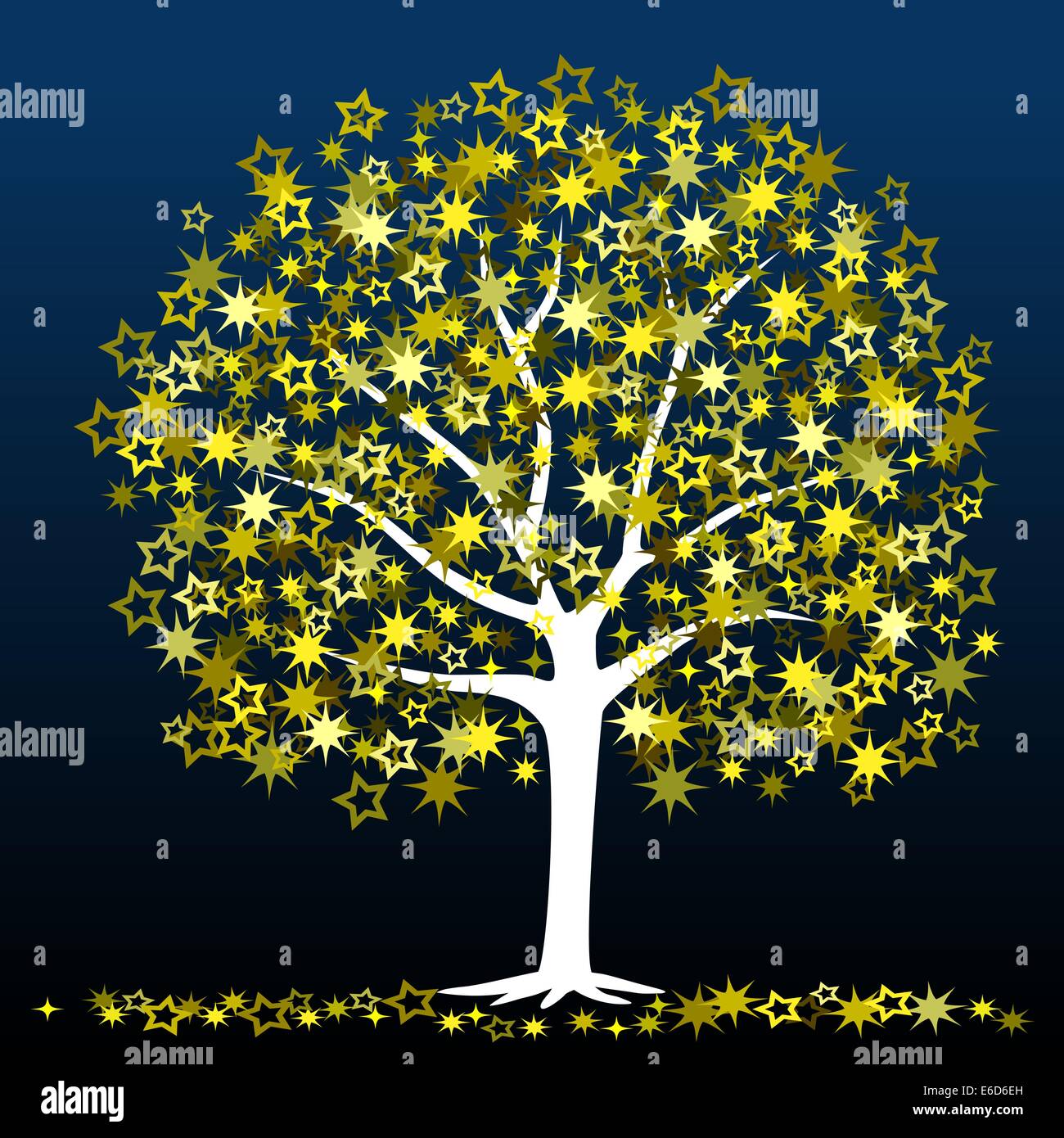 Modificabile illustrazione vettoriale di un albero con stelle come le foglie Illustrazione Vettoriale