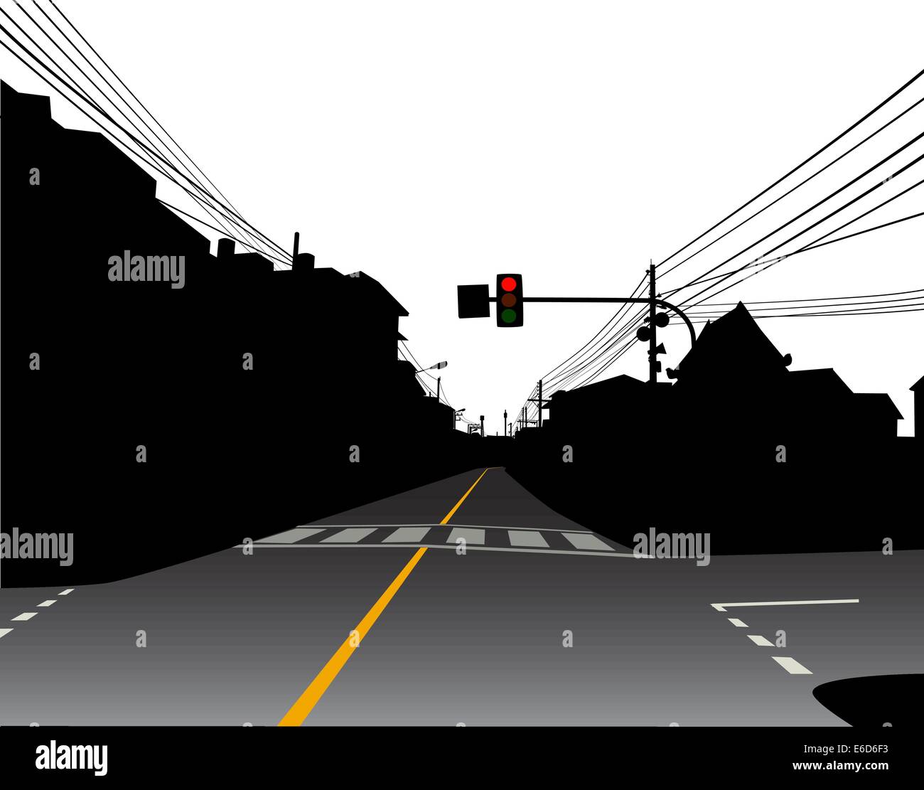 Modificabile design vettoriali del semaforo rosso su un buio e vuoto street Illustrazione Vettoriale