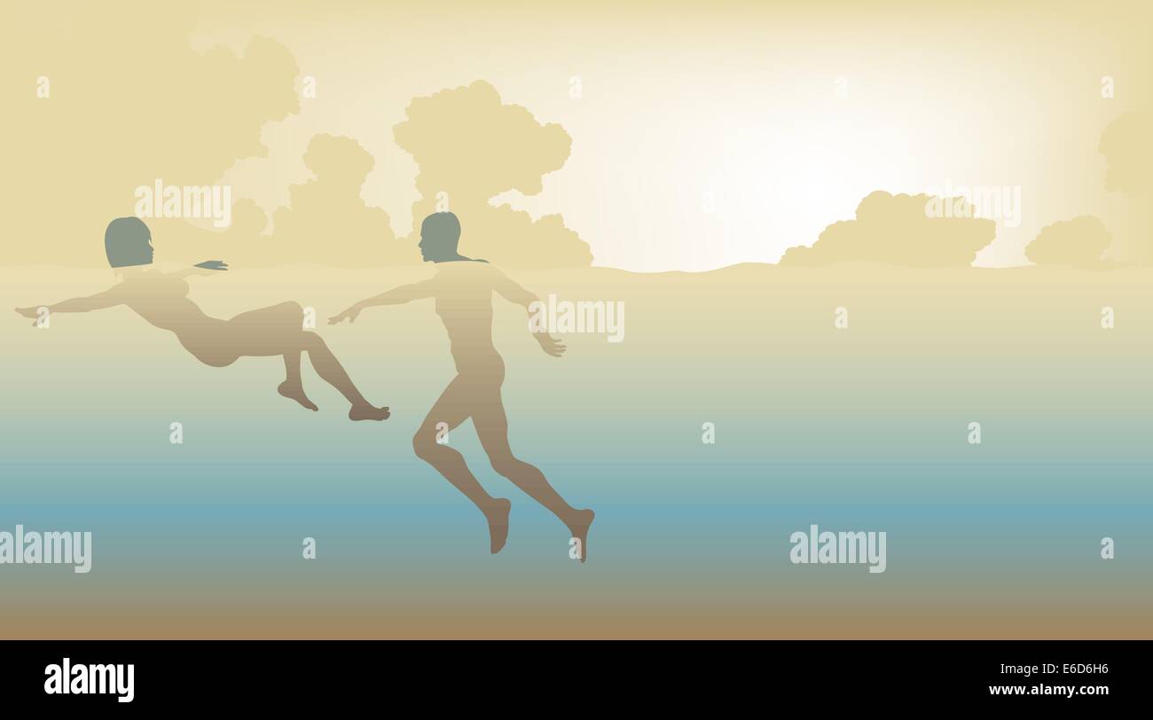 Modificabile illustrazione vettoriale di un uomo e di una donna nuoto insieme Illustrazione Vettoriale
