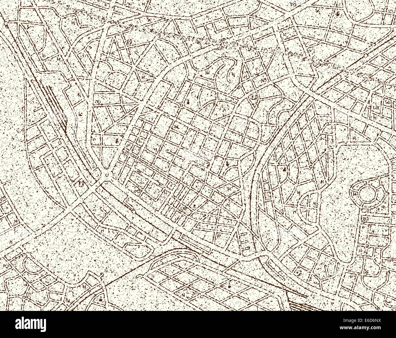 Modificabile mappa vettoriale di una generica città con grunge e nessun nome Illustrazione Vettoriale