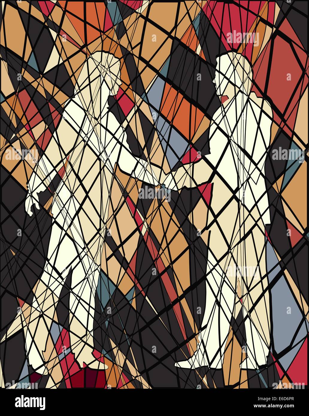 Vettoriale modificabile illustrazione mosaico di due imprenditori stringono le mani Illustrazione Vettoriale