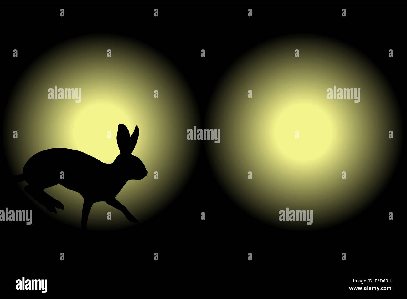 Illustrazione vettoriale di un coniglio catturati in auto fari di notte Illustrazione Vettoriale