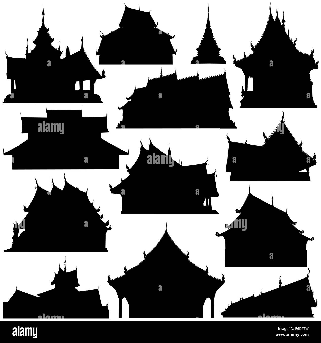 Vettore modificabile sagome di edifici del tempio in Thailandia Illustrazione Vettoriale