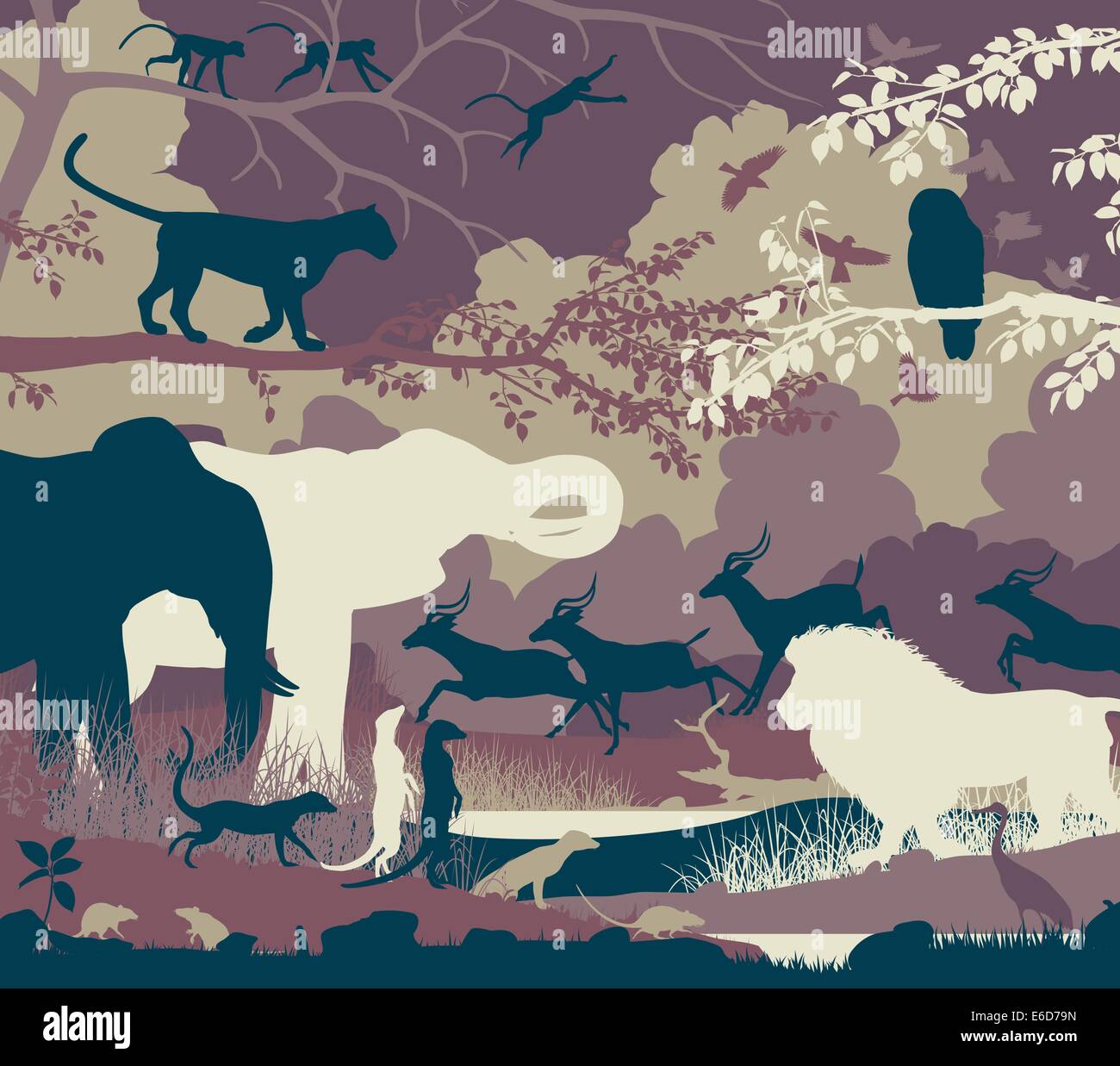 Modificabile colorati illustrazione vettoriale della diversità della fauna selvatica Illustrazione Vettoriale