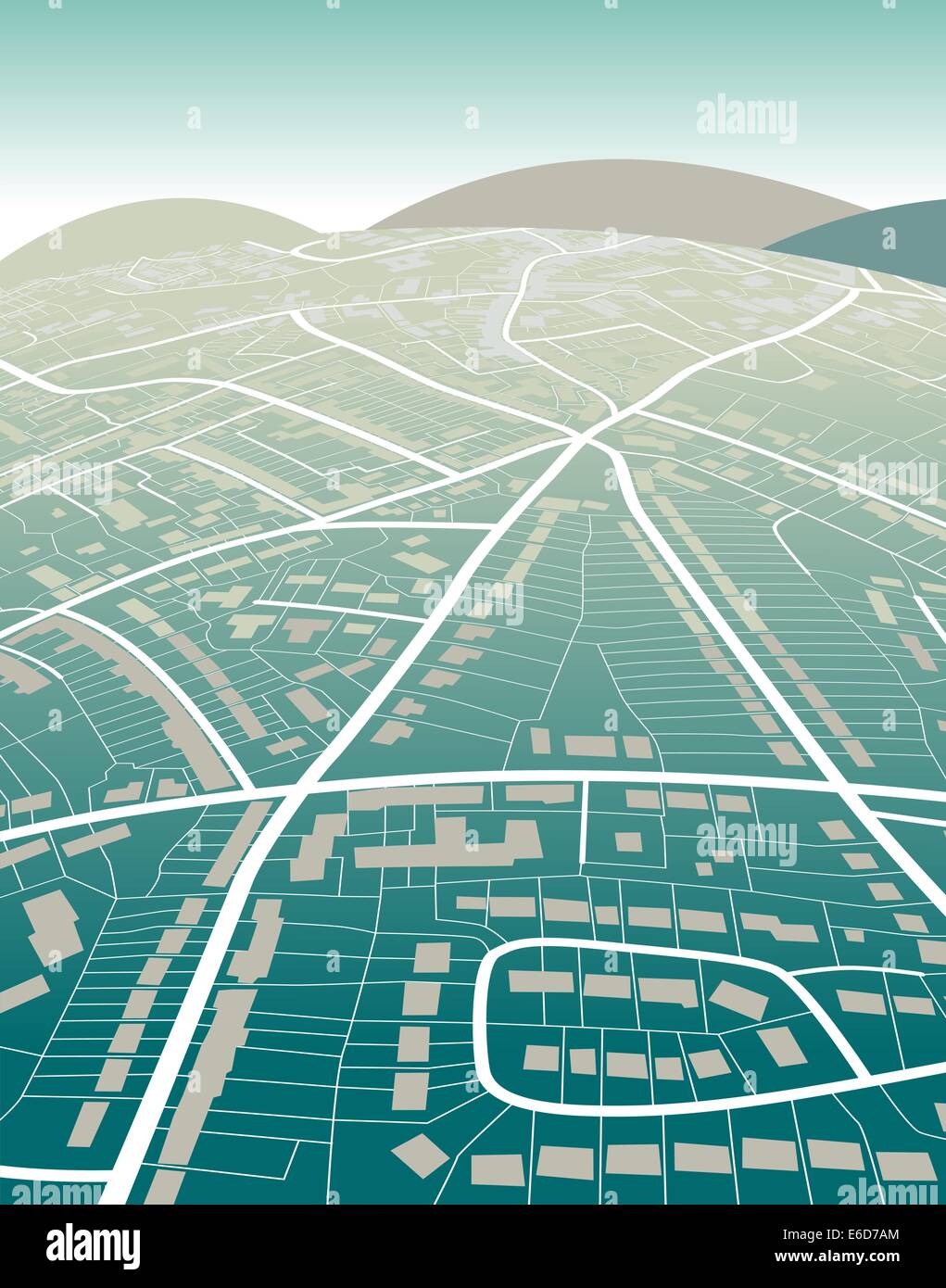 Modificabile illustrazione vettoriale di una generica mappa stradale e verdi colline Illustrazione Vettoriale