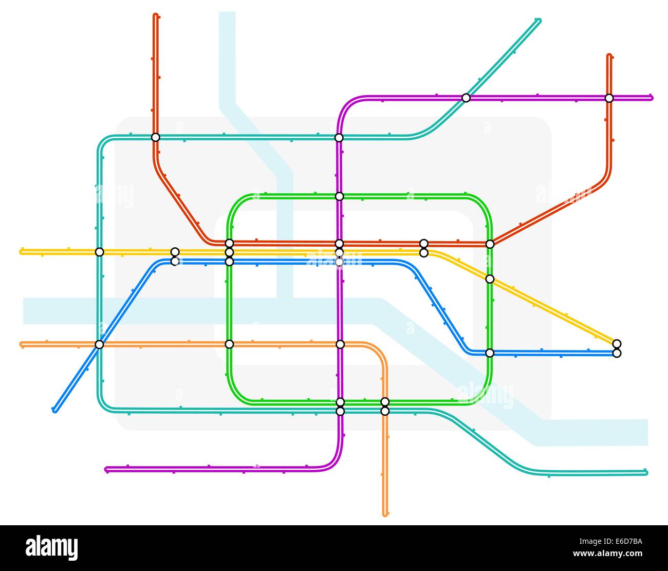 Modificabile illustrazione vettoriale di un generico codificati a colori treno della metropolitana mappa Illustrazione Vettoriale
