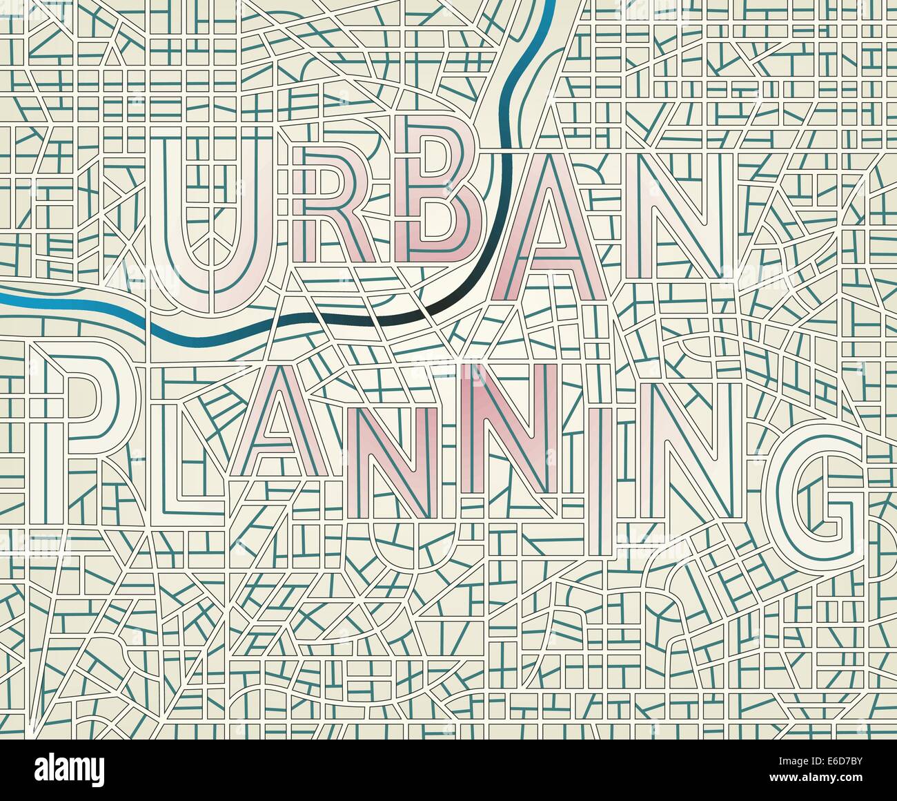 Modificabile mappa vettoriale di una generica città con le strade l'ortografia delle parole "Urban Planning Illustrazione Vettoriale
