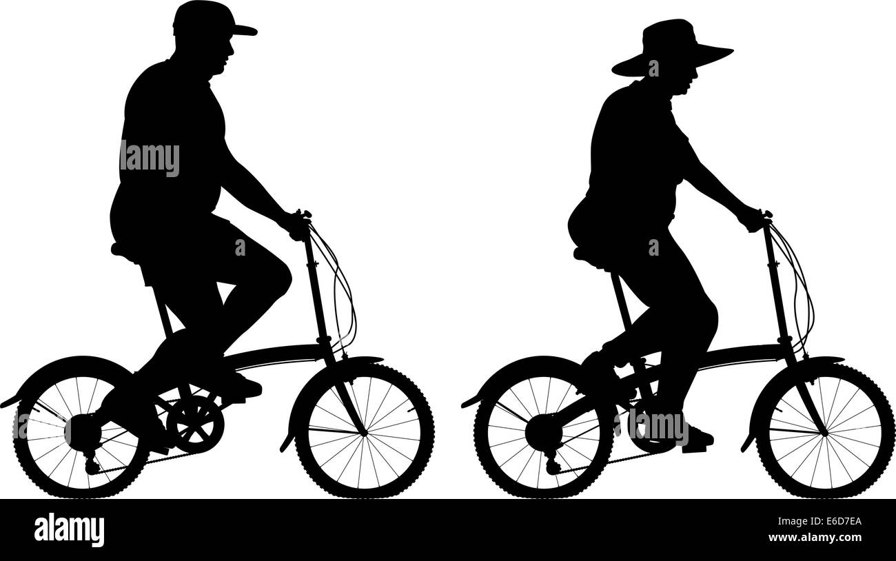 Vettore modificabile sagome di un sovrappeso giovane equitazione biciclette di piccole dimensioni per esercitare con le persone e con le bici come oggetti separati Illustrazione Vettoriale
