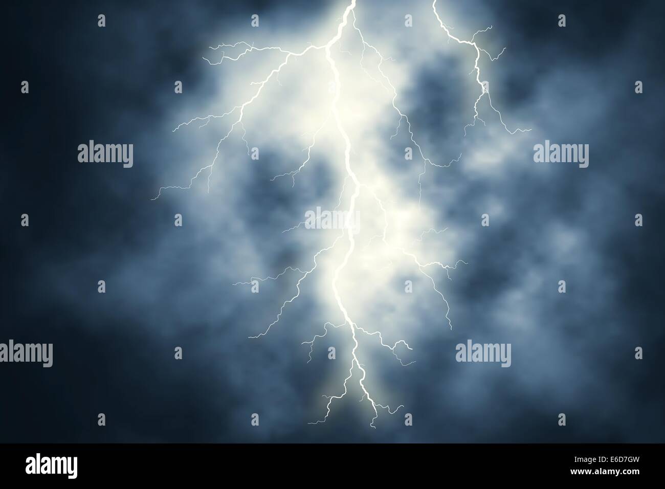 Modificabile illustrazione vettoriale di un fulmine durante la notte con sfondo cielo realizzata con maglie di gradiente Illustrazione Vettoriale