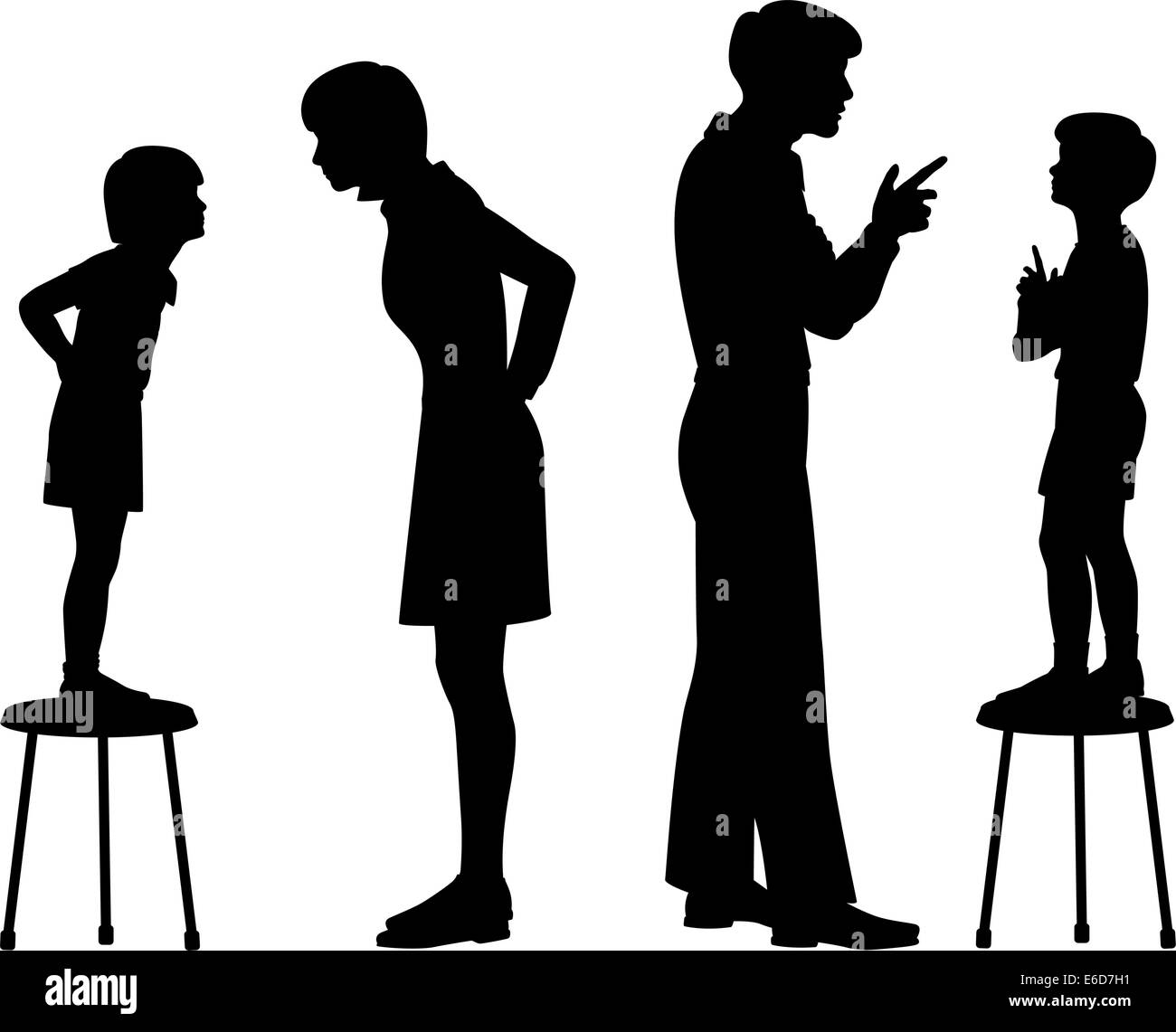 Vettore modificabile sagome di bambini copiando i loro genitori Illustrazione Vettoriale