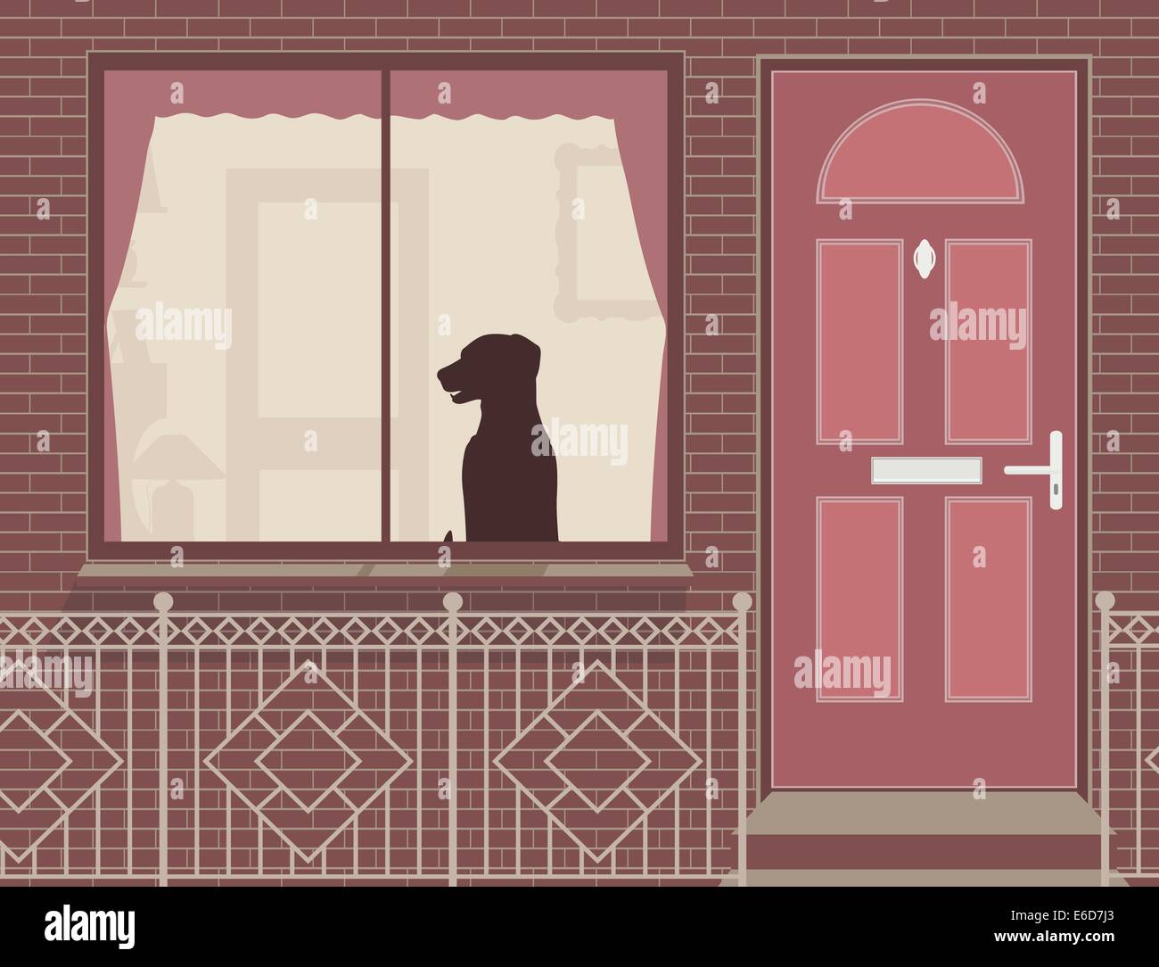 Modificabile illustrazione vettoriale di un cane guardando fuori da una finestra di casa Illustrazione Vettoriale