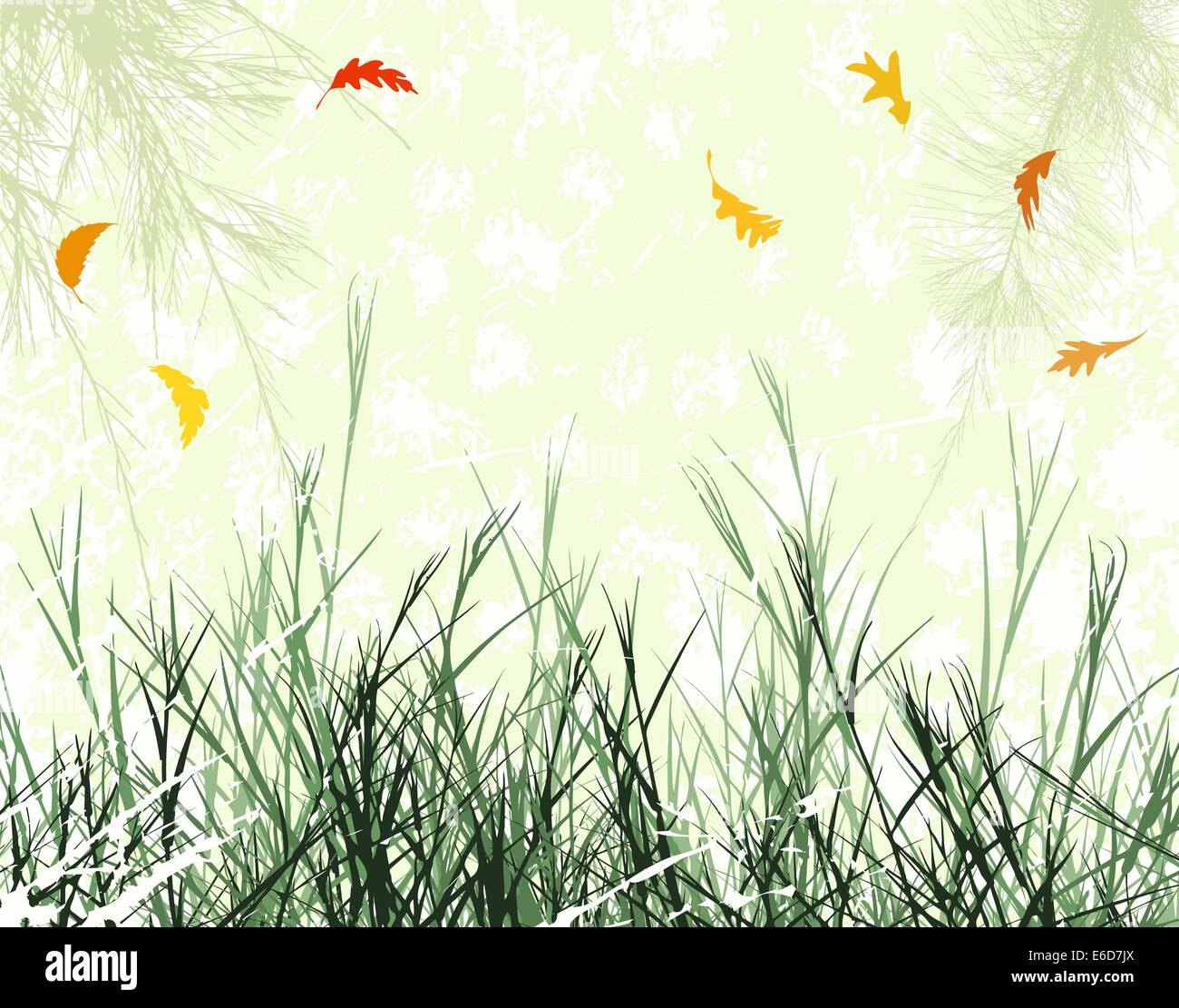 Modificabile illustrazione vettoriale di vegetazione invernale con vento soffiato lascia come oggetti separati Illustrazione Vettoriale