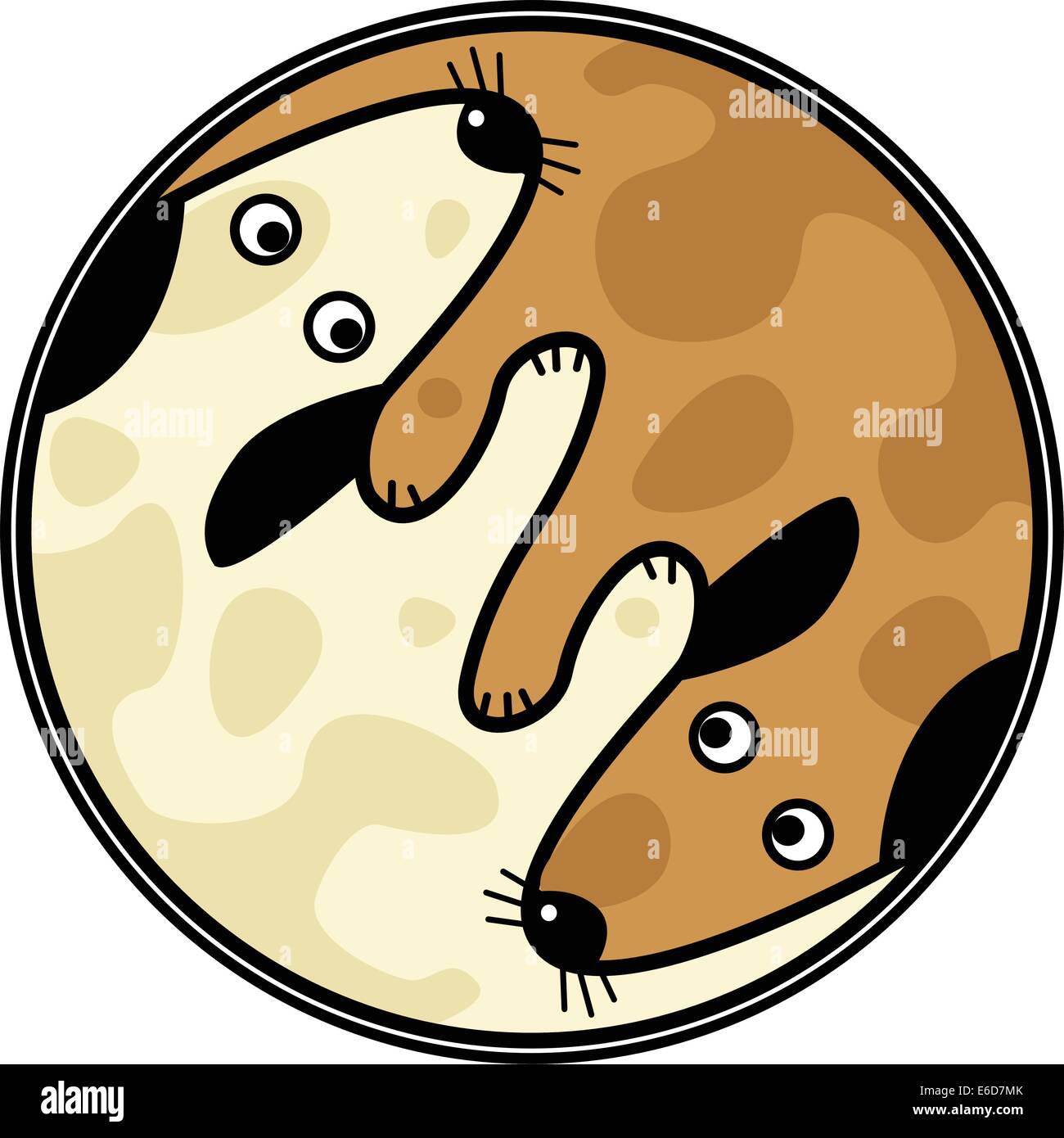 Vector yin e yang progettazione di due cani sniffing ogni altro Illustrazione Vettoriale