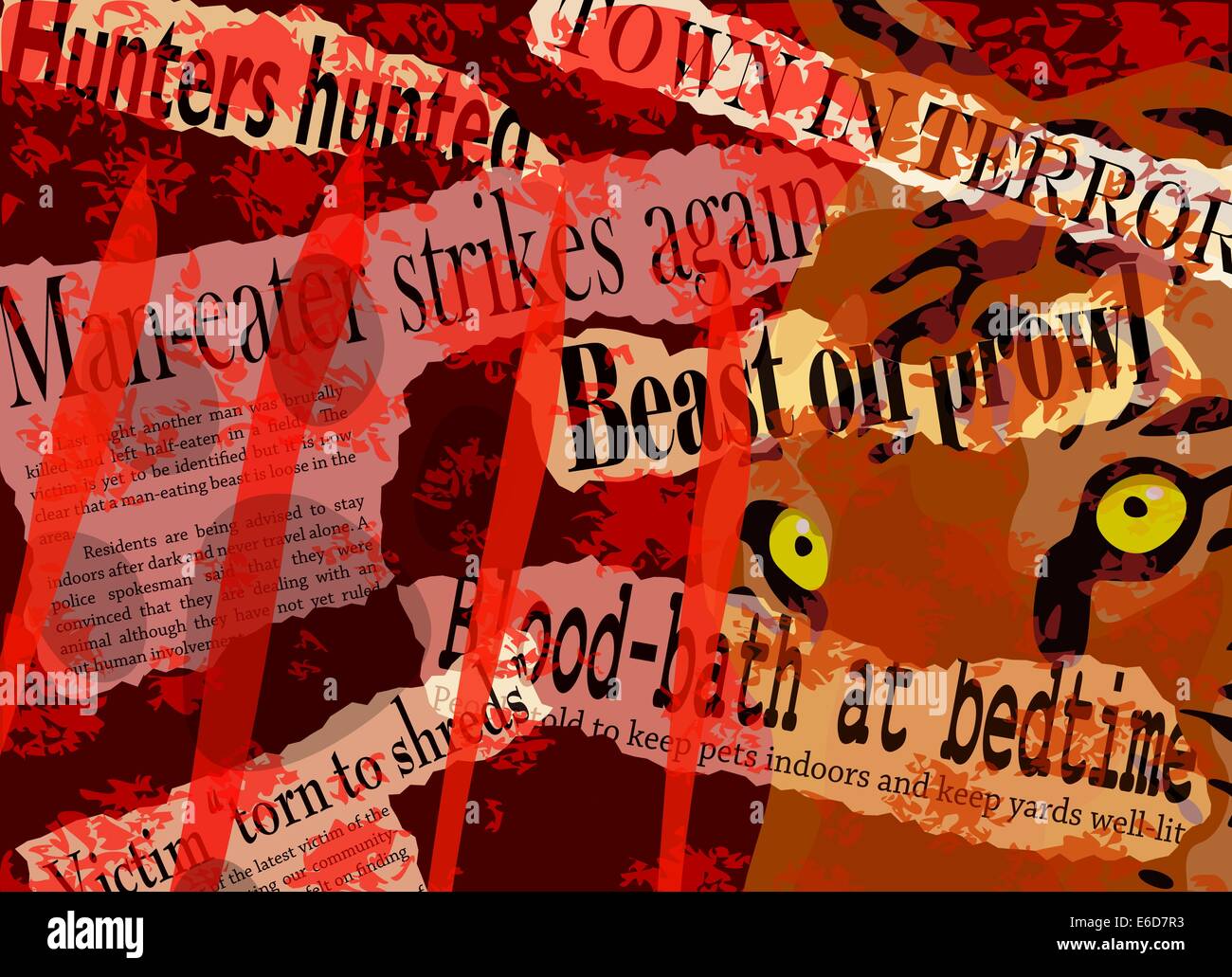 Il design del vettore di titoli di giornale circa un uomo-eating bestia Illustrazione Vettoriale