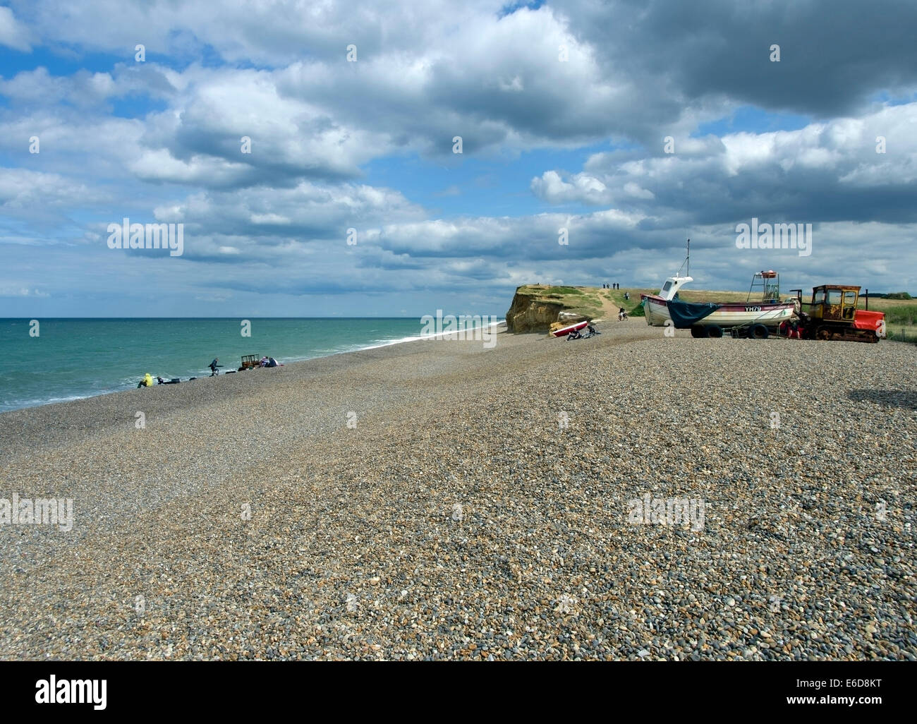 Spiaggia di ciottoli a Weybourne sulla Costa North Norfolk. Foto Stock
