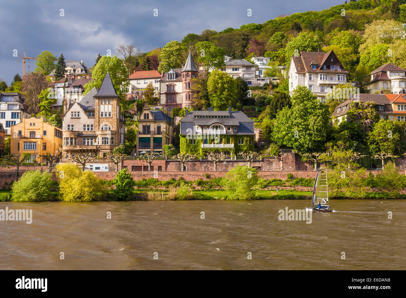 Germania Baden-Wuerttemberg, Heidelberg, visualizzare a dimora signorile quartiere a riva del fiume Neckar Foto Stock