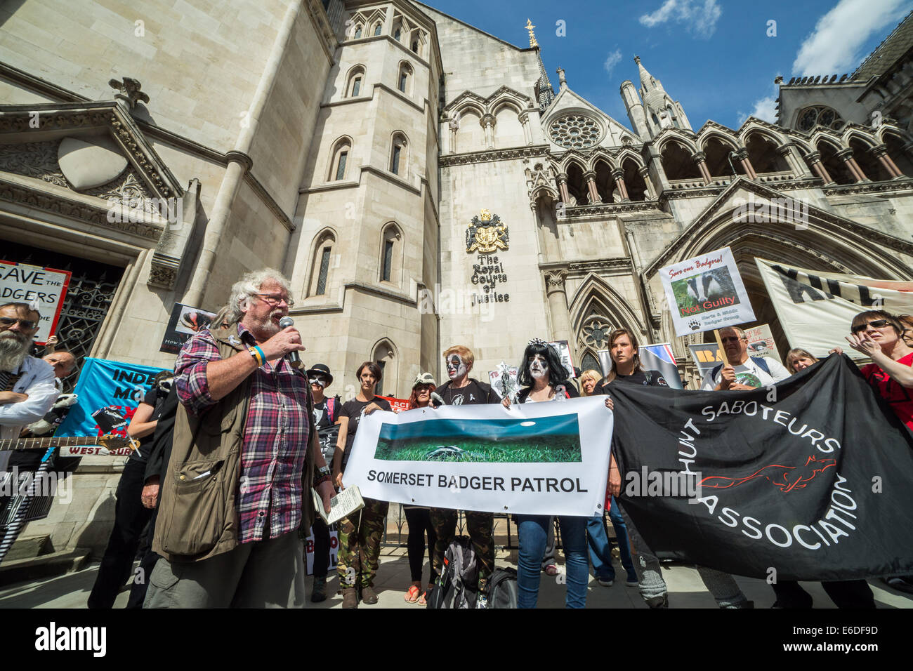 Londra, Regno Unito. 21 Ago, 2014. Badger Cull protestare fuori Royal Courts of Justice di Londra Credito: Guy Corbishley/Alamy Live News Foto Stock