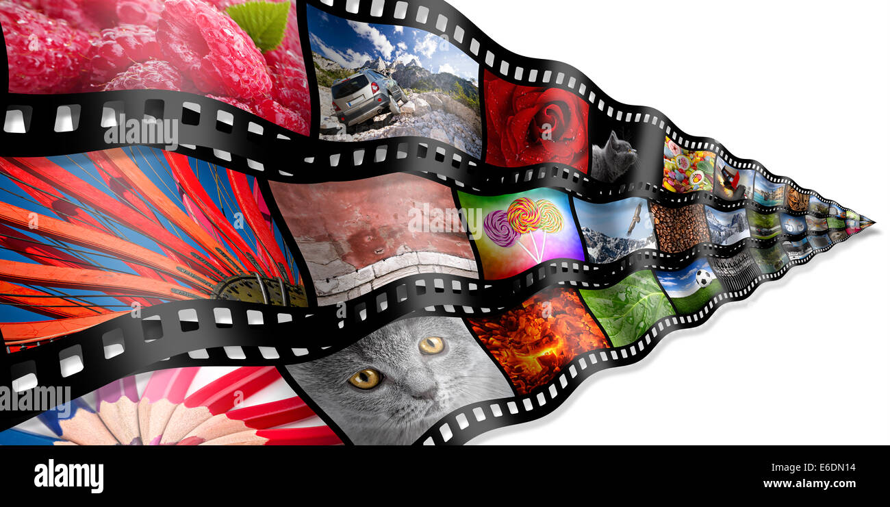 Le pellicole fotografiche di fronte a uno sfondo bianco Foto Stock