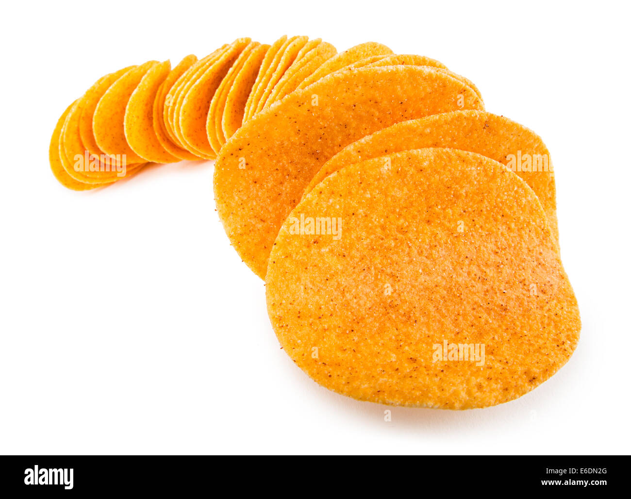Potato Chips su sfondo bianco Foto Stock