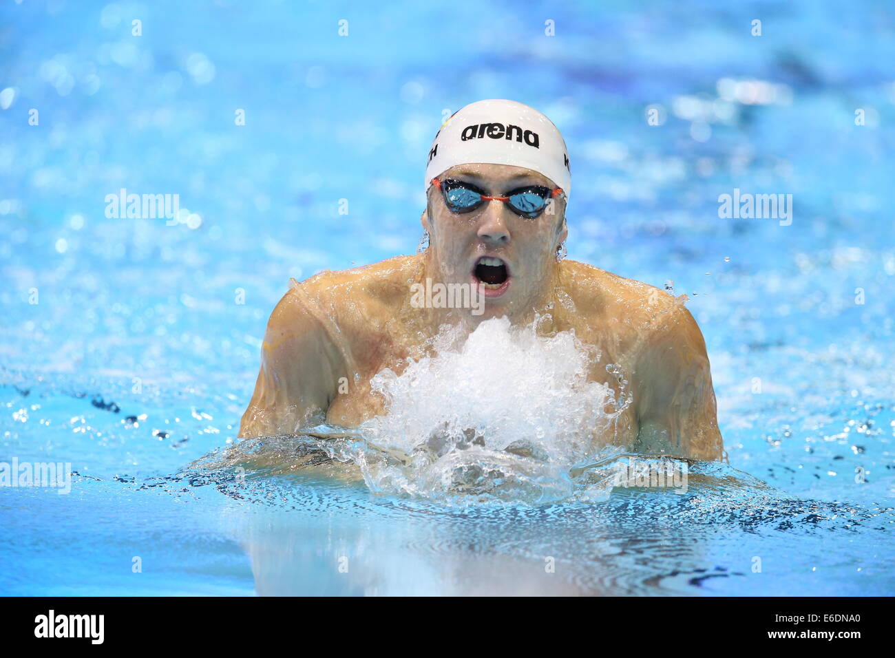 Berlino, Germania. 21 Ago, 2014. Marco Koch di Germania compete in uomini 200m Rana finale in occasione della trentaduesima LEN European Swimming Championships 2014 presso il velodromo di Berlino, Germania, 21 agosto 2014. Foto: Annibale/DPA/Alamy Live News Foto Stock