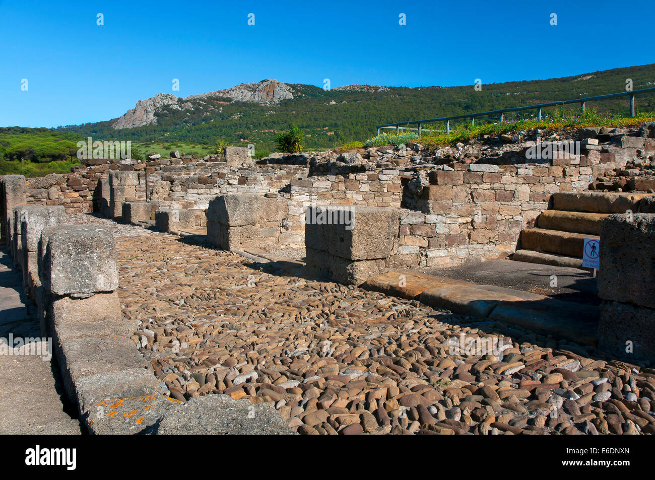 Le rovine romane di Baelo Claudia -2secolo BC- e la Sierra de la Plata, Tarifa, Cadice provincia, regione dell'Andalusia, Spagna, Europa Foto Stock