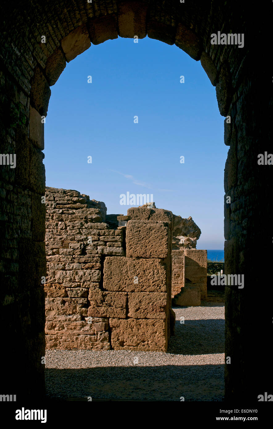 Le rovine romane di Baelo Claudia -2secolo BC- Theatre, Tarifa, Cadice provincia, regione dell'Andalusia, Spagna, Europa Foto Stock