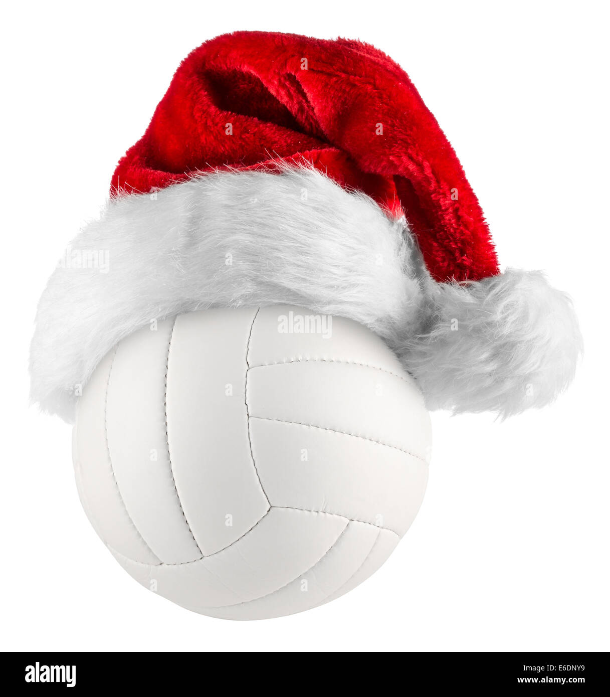 Santa hat sulla pallavolo su sfondo bianco Foto Stock