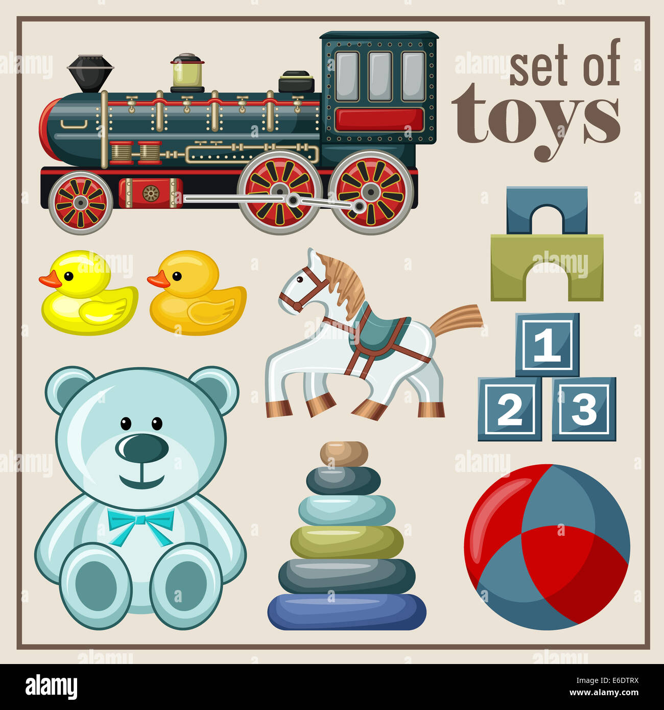 Set di vintage toys. Illustrazione Vettoriale Foto Stock