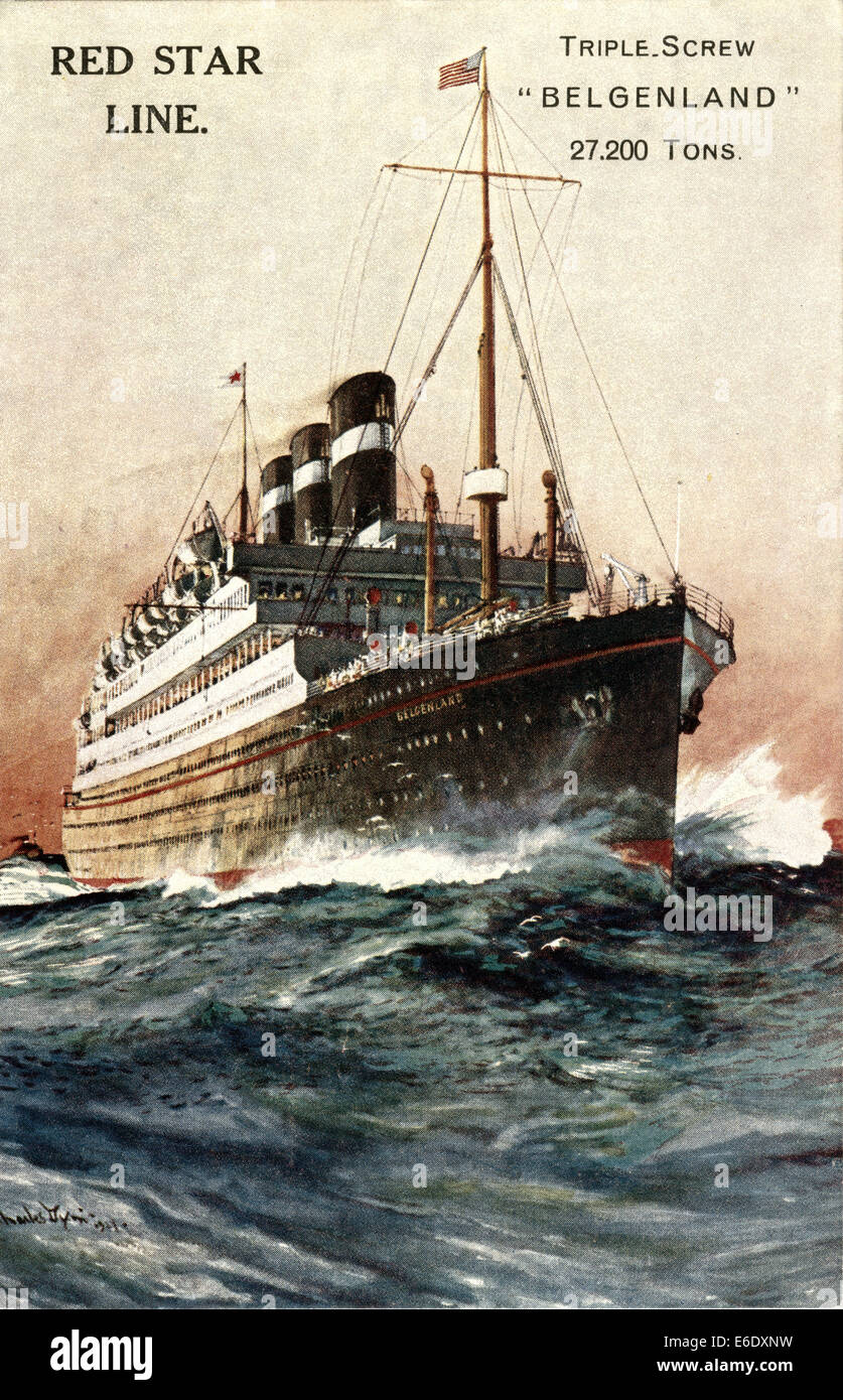 Red Star Line Ocean Liner, ' Triple vite, Belgenland, 27,200 tonnellate",  cartolina, circa 1924 Foto stock - Alamy