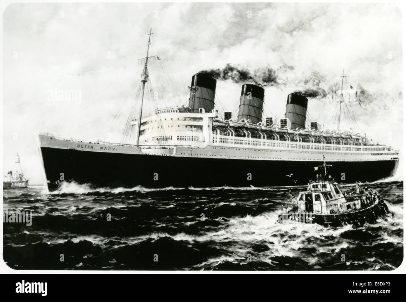 Cunard-White linea Star Ocean Liner, Queen Mary, foto dalla pittura di Maiden Voyage dall artista jack grigio Foto Stock