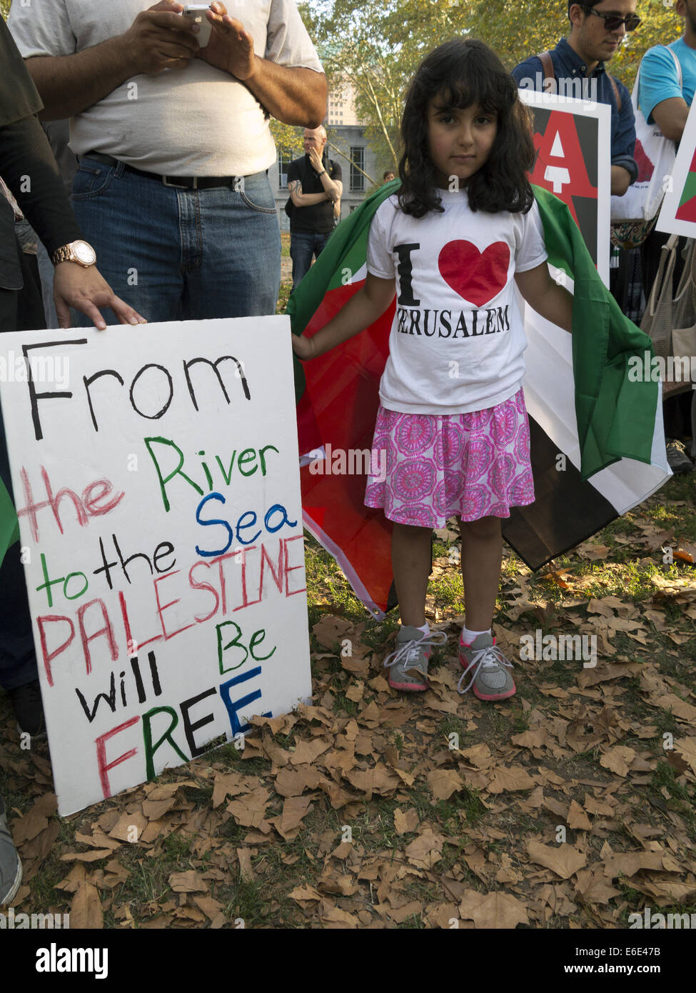 Rally per la Palestina a Cadman Plaza Park di Brooklyn a New York, Aug.20, 2014. Foto Stock