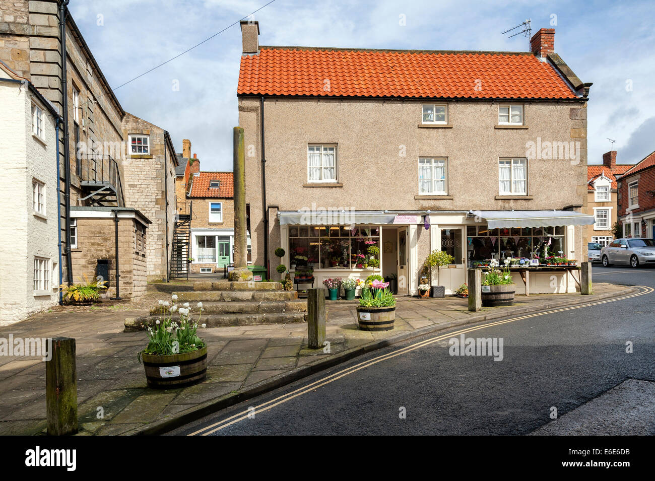 Un colorato fioraio in Kirkbymoorside città mercato Foto Stock