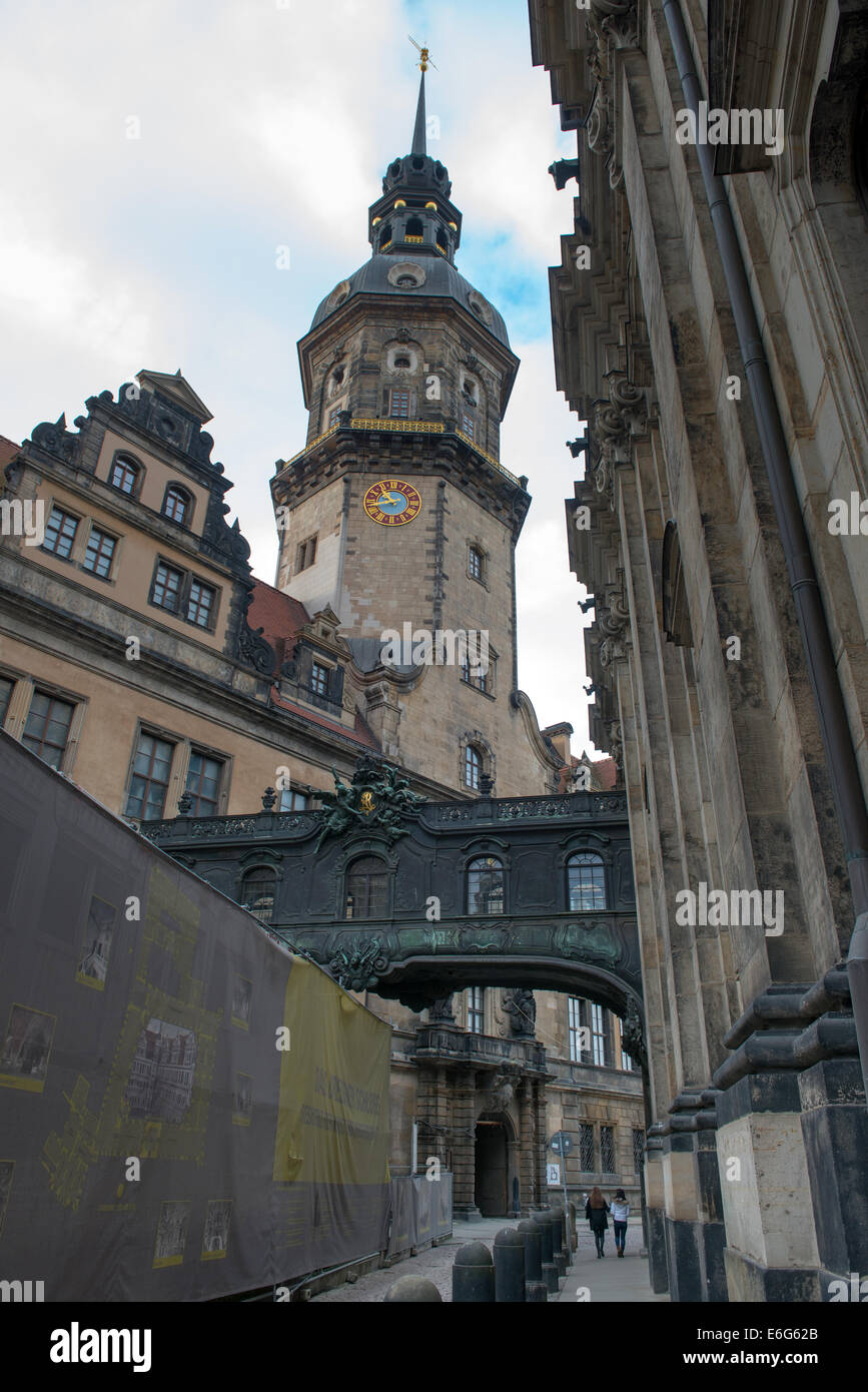 Strade centrale nella Città Vecchia di Dresda, Germania Foto Stock