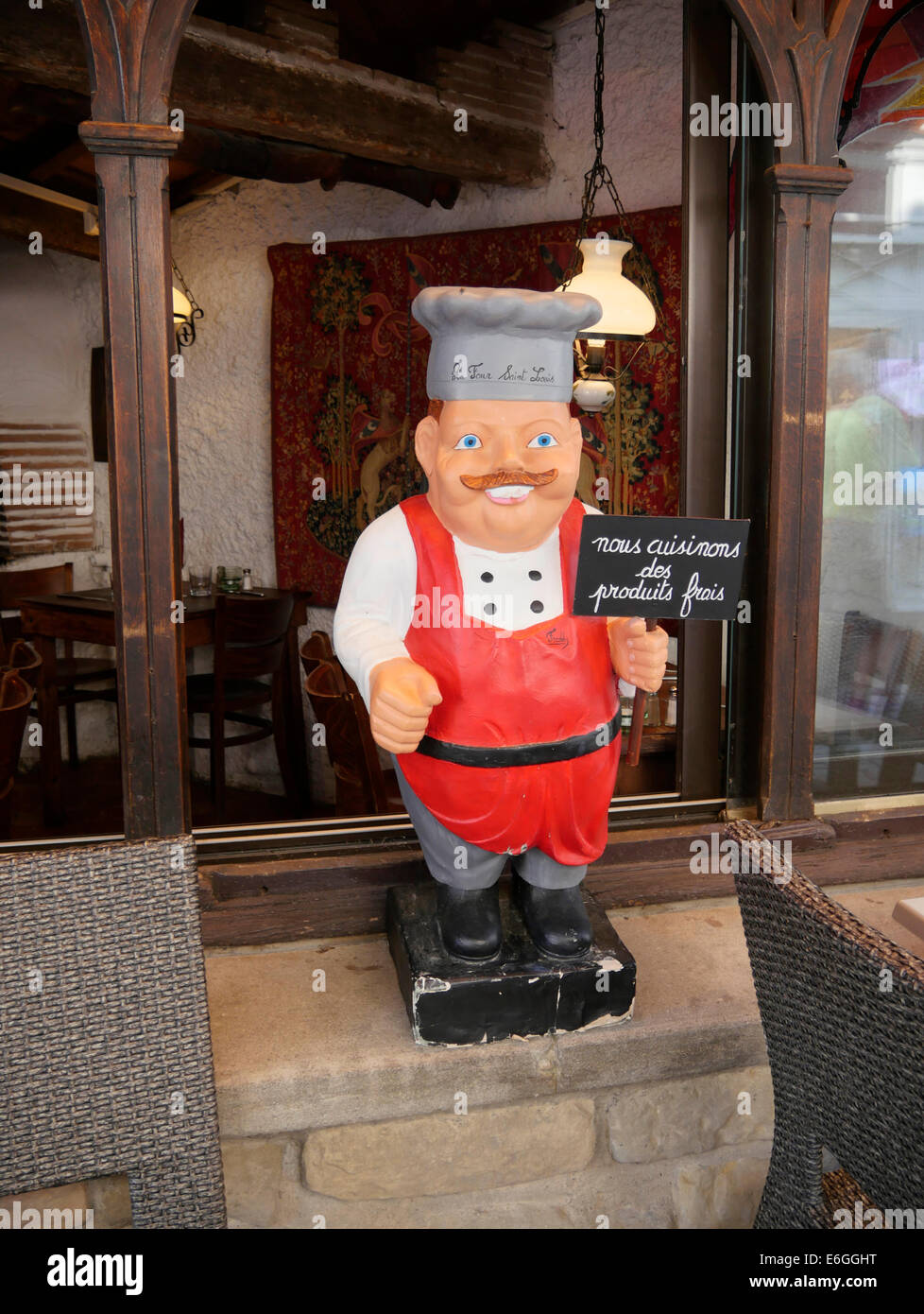 Chef francese segno esterno cafe Carcassonne, Francia Foto Stock