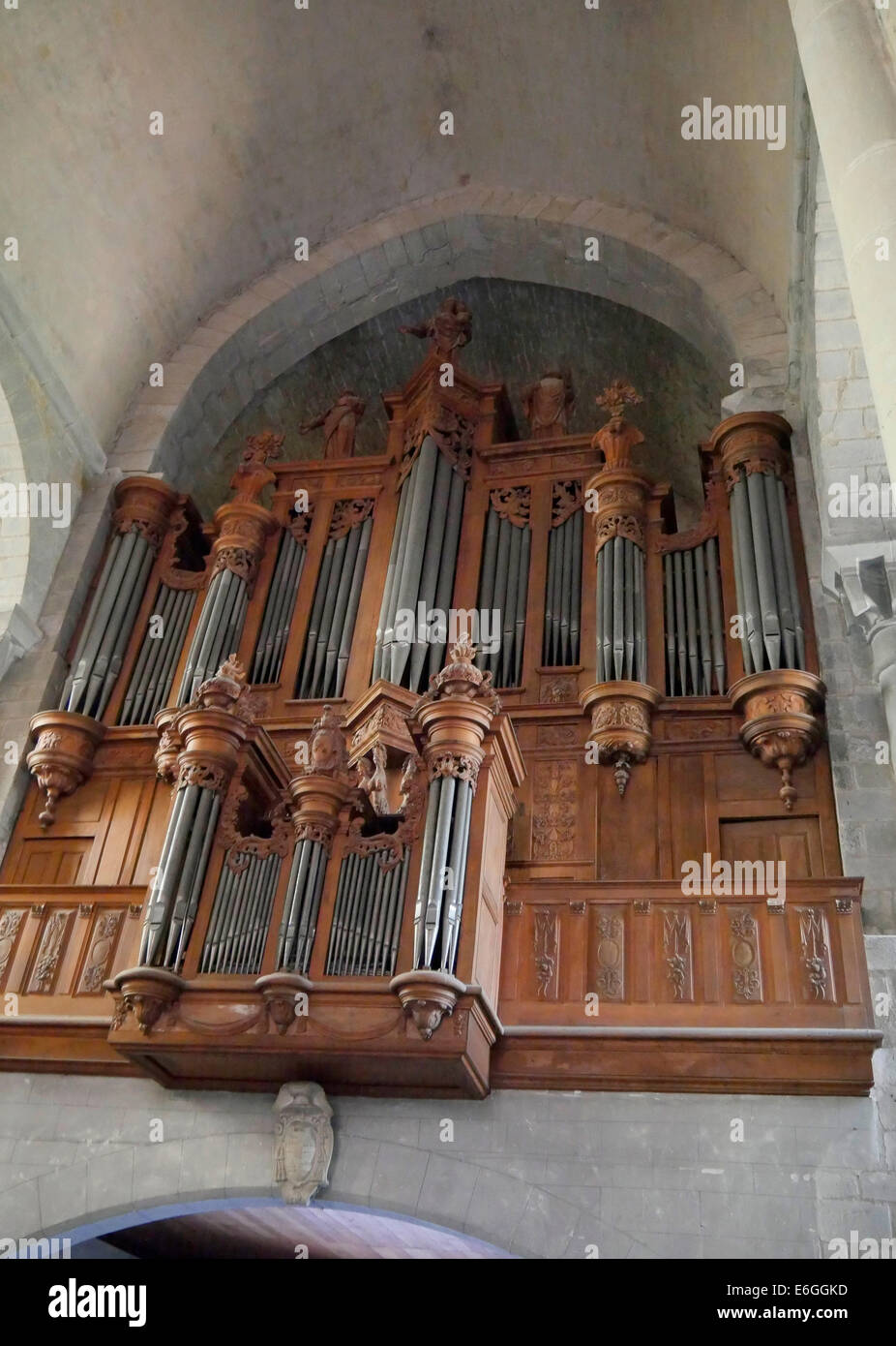 Chiesa organo nella Basilica di Saint-Nazaire, città di Carcassonne, Languedoc-Roussillon, Aude, Francia Foto Stock