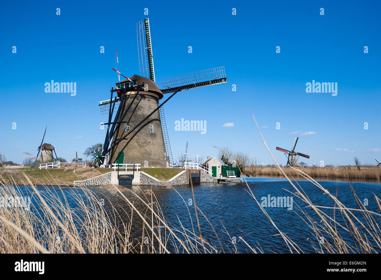 Mulini a vento a Kinderdijk, Paesi Bassi Foto Stock