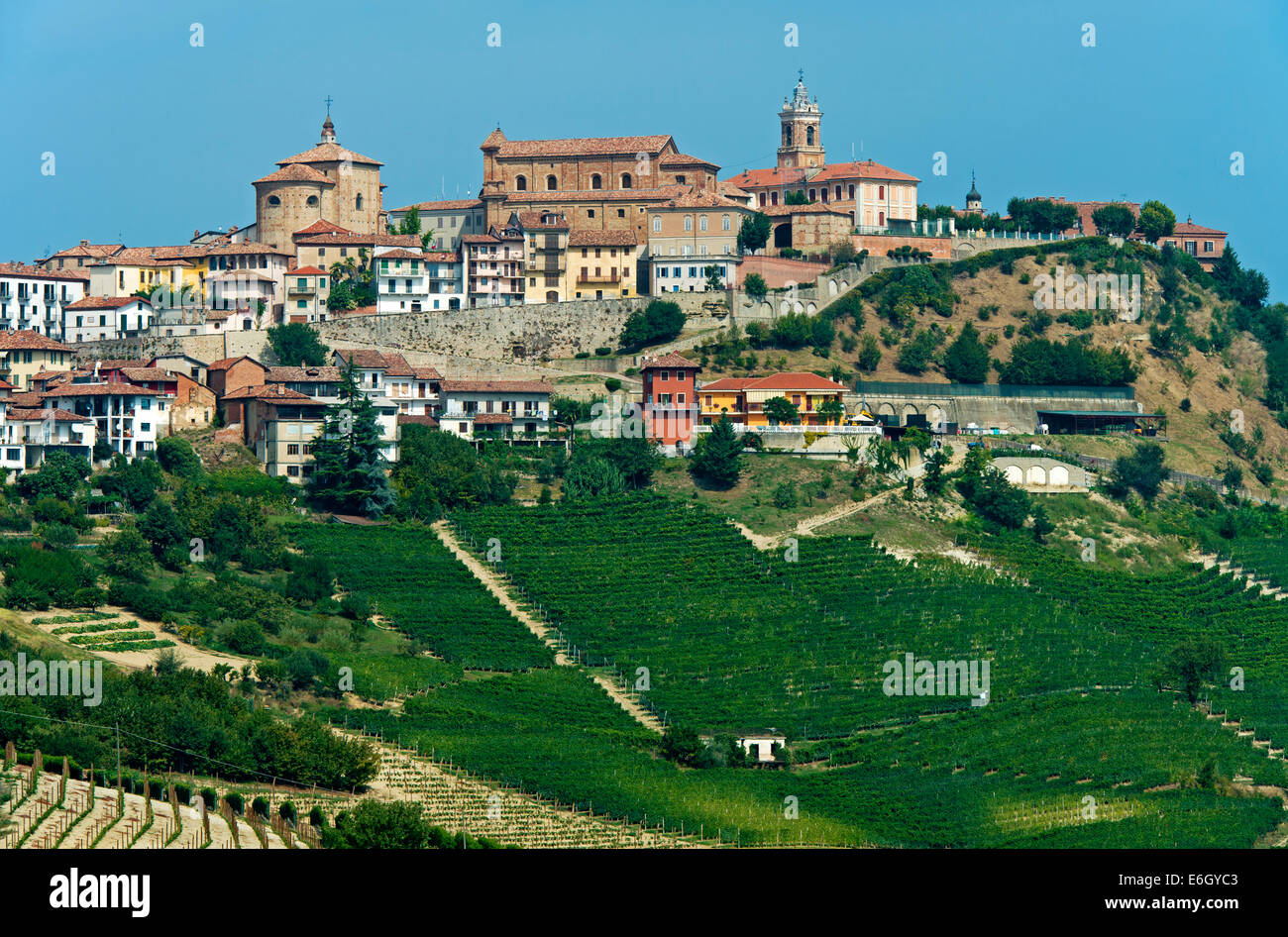 Vista a La Morra, Langhe, Piemonte, Italia Foto Stock